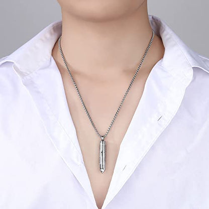 Mens Urn Necklace For Ashes Bullet Shape Cross Cremation Urn Jewelry - color: Silver Tone