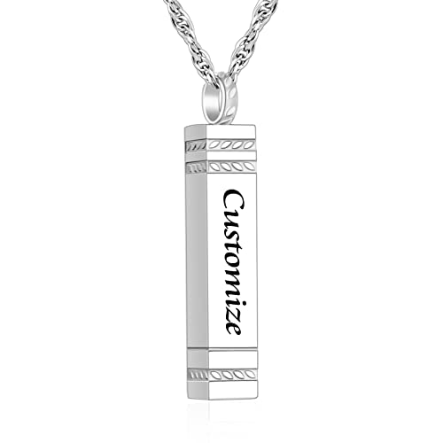 abooxiu Urn Necklace for Ashes Memorial Cremation Jewelry for Ashes Stainless Steel Ashes Jewelry Cube Ashes Necklace Bar Urn Pendant for Women Men - style: Engraved-Silver