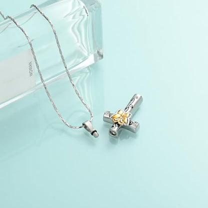 Butterfly Cross Urn Necklace for Ashes Birthstone Cremation Jewelry for Men Women Ashes Pendant Keepsake Memorial Ash Jewelry - color: Gold