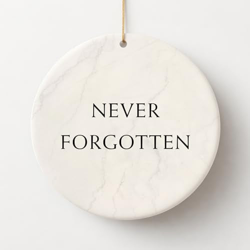 Memorial Ornament – Sympathy Ceramic Keepsake for Loved One, Bereavement Gift, in Loving Memory Decoration, Round Hanging Ornament (Minimal - Never Forgotten) - color: Minimal - Never Forgotten