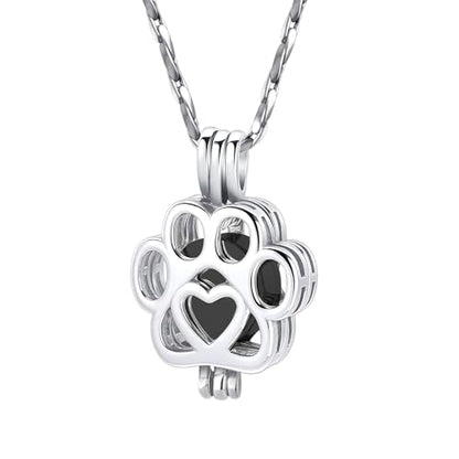 Paw Print Urn Necklace for Pet Ashes Stainless Steel Memorial Locket Cremation Jewelry Dog/Cat Keepsake Pendant with Mini Case Sympathy Gift for Pet Lovers Women Men - color: Silver-Black