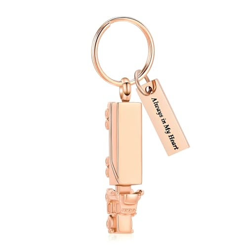 Imrsanl 18 Wheeler Semi Truck Urn Keychain for Ashes for Men Women Memorial Pendant Key Ring Cremation Jewelry Keepsake - color: Rose Gold