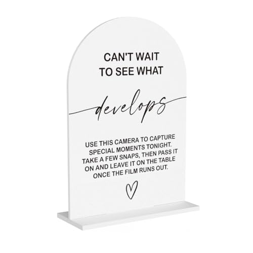 Cant Wait To See What Develops Sign Disposable Camera Sign for Wedding Engagement Bridal Shower Ceremony Reception Event Party Acrylic Decor 5"x7" - color: Develops