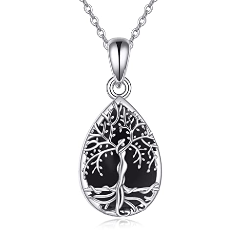 ONEFINITY Tree of Life Urn Necklace for Ashes Sterling Silver Moonstone Black Onyx Mass Agate Cremation Necklace for Ashes Keepsake Memory Jewelry for Women - style: Black onyx tree