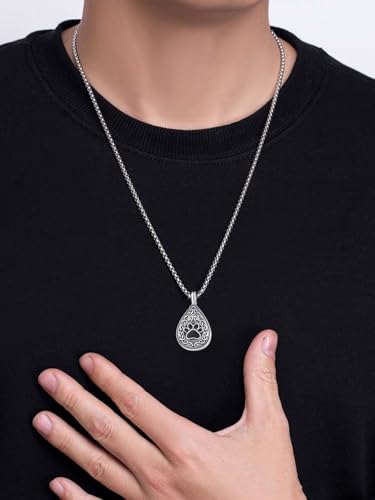 Pet Cremation Urn Necklace for Dog Cat Ashes 925 Sterling Silver Paw Print Keepsake Pendant Celtic Knot Memorial Jewelry for Women Men - style: 00D-Teardrop Urn-(Silver)