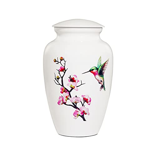 Memorials Urns for Human Ashes Adult Female and Male, Large Hummingbird Urn | White Metal Cremation Urn, Clean Interior, Secure Screw Lid, Engravable Funeral Urns, 220Lbs Capacity, with Velvet Bag - size: 1 Adult Urn