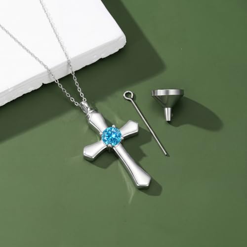 YYB Urn Necklace for Ashes Women Heart Birthstone Cross Cremation Jewelry | Memorial Keepsake Funeral Jewelry for Loved Ones (with Funnel Filler) - color: 12--Topaz December