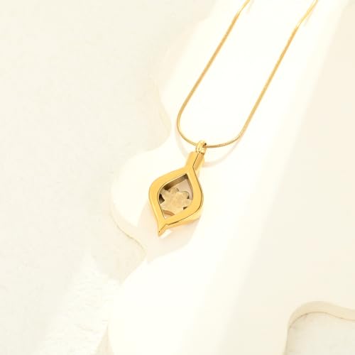 The Eye of My Heart Paw Print Urn Necklace for Ashes | stainless steel cremation jewelry, holds pet human ashes, paw print memorial urn pendant, leak-proof sealed design, unisex - color: Gold