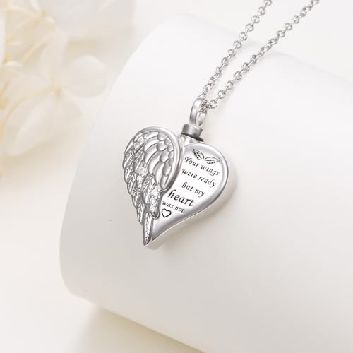 925 Sterling Silver Urn Necklaces for Women Claddagh/Angel Wings/Guitar/Butterfly/Tree of Life Ashes Memorial for Loss Keepsake Jewelry Present Easter Day of the Dead - style: Angel Wings