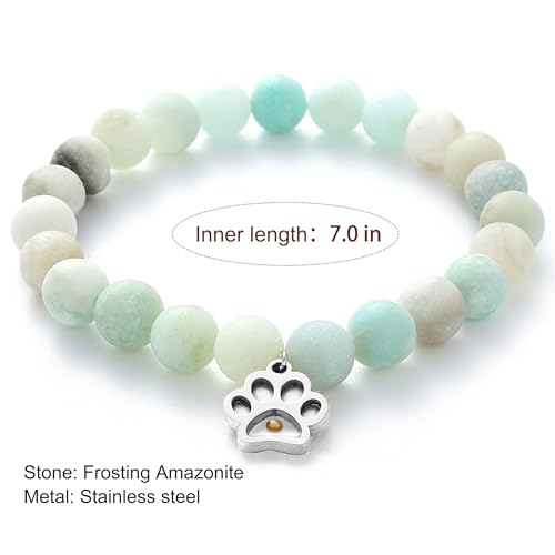 VZBarn Memorial Gifts for Loss of Pet’s Mom Pet Keepsake Dog Cat Paw Charm Natural Stone Bracelet Remembrance Gift for Women - color: Blue Stainless Steel