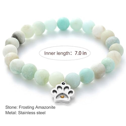 VZBarn Memorial Gifts for Loss of Pet’s Mom Pet Keepsake Dog Cat Paw Charm Natural Stone Bracelet Remembrance Gift for Women - color: Blue Stainless Steel