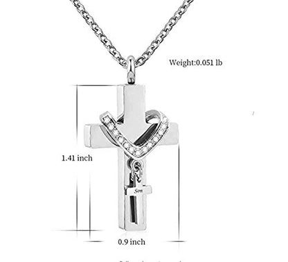 Cross Urn Necklaces for Ashes Cremation Crucifix Keepsake Memorial Pendant Necklace - style: Son