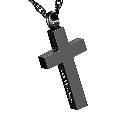 Cremation Cross Necklace for Ashes Stainless Steel Cross Urn Pendant Ashes Holder Memorial Jewelry-With Me Always - style: With me always-Black