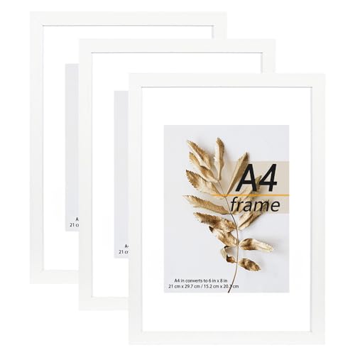 A4 Picture Frame White 3 Pcs set can Display 6x8 Picture with Mat or A4 Without Mat on the Wall - color: White, size: A4-3Pack