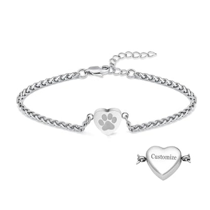 zeqingjw Cremation Heart Urn Bracelet for Pets Ashes Pet Paw Print Bangle for Dog Cat Ashes Stainless Steel Memorial Keepsake Urn Jewelry - color: Customize