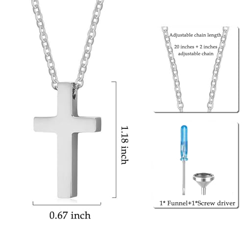 Cremation Jewelry Cross Urn Necklaces for Ashes for Women Men Memorial Keepsake Pendant Human Ashes - color: Silvery