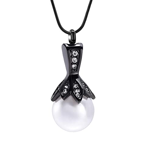 Memorial Jewelry Pearl Urn Necklace - Cremation Ashes Holder Keepsake for Women - color: Black