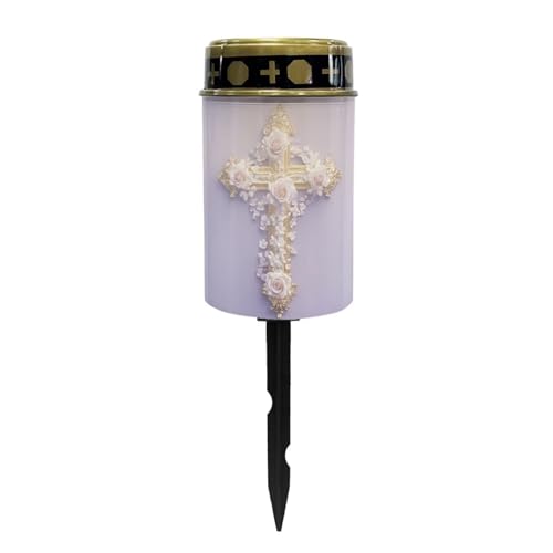 Cross Pink Rose Solar Lights for Cemetery Gravesite Solar Power Outdoor Candle Waterproof Grave Candles for Cemetery for Grave Decoration Memorial - color: Cross Pink Rose