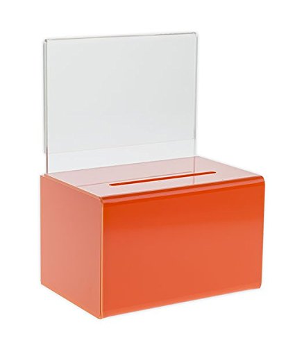 SOURCE ONE Small 5-Inch Wide Deluxe Oblong Donation Box with Ad Frame & Free Lock (Orange) - color: Orange