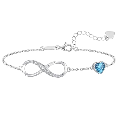 CDE 925 Sterling Silver Infinity Birthstone Bracelet Jewelry Gift for Women | Hypoallergenic,Non Tarnish,Heart CZ,Nickel-Free & Lead-Free,Anniversary Christmas Birthday Idea Gifts for Wife Girlfriend Her - color: 03-Mar