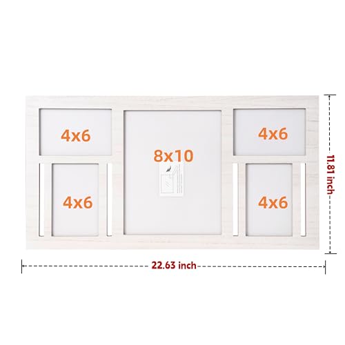 Collage Picture Frame for Wall – White Multi Photo Frame Holds 8x10 and 4x6 - color: White, size: 5 Opening-Mixed