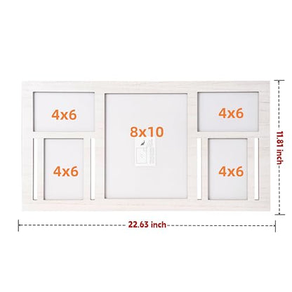 Collage Picture Frame for Wall – White Multi Photo Frame Holds 8x10 and 4x6 - color: White, size: 5 Opening-Mixed