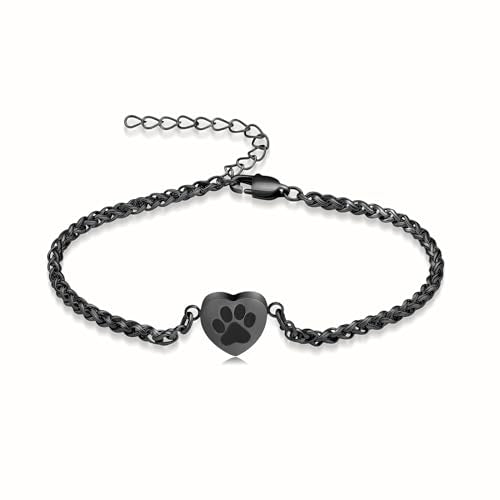 zeqingjw Cremation Heart Urn Bracelet for Pets Ashes Pet Paw Print Bangle for Dog Cat Ashes Stainless Steel Memorial Keepsake Urn Jewelry - color: Black