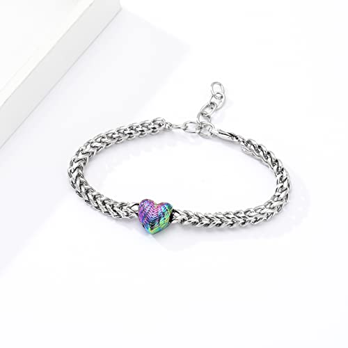Heart Urn Link Bracelet for Ashes for Women Stainless Steel Cremation Jewelry Adjustable Keepsake Bangle Memorial Gift - color: E