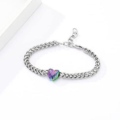 Heart Urn Link Bracelet for Ashes for Women Stainless Steel Cremation Jewelry Adjustable Keepsake Bangle Memorial Gift - color: E