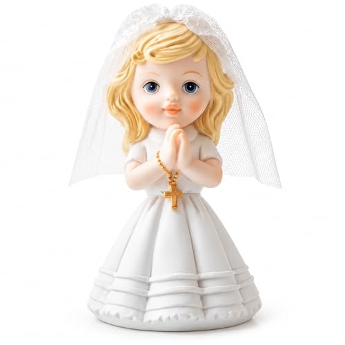 Comfy Hour First Communion Figurine, Praying Girl Statue with Rosary - color: White With Blonde Hair