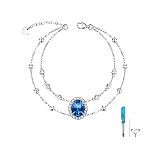 Cremation Urn Bracelets 925 Sterling Silver Double Layered Cremation Ash Bracelet for Ashes with 12 Months Birthstone Urn Jewelry for Women Loved One Animals,Chain Length 7"+2" Extend - color: 09-September