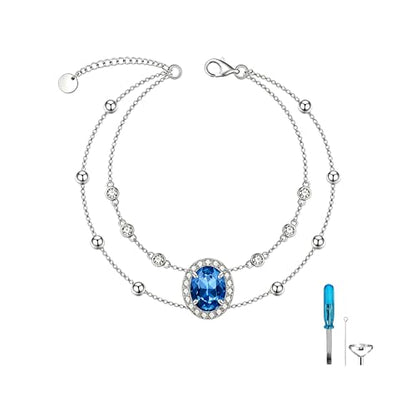 Cremation Urn Bracelets 925 Sterling Silver Double Layered Cremation Ash Bracelet for Ashes with 12 Months Birthstone Urn Jewelry for Women Loved One Animals,Chain Length 7"+2" Extend - color: 09-September