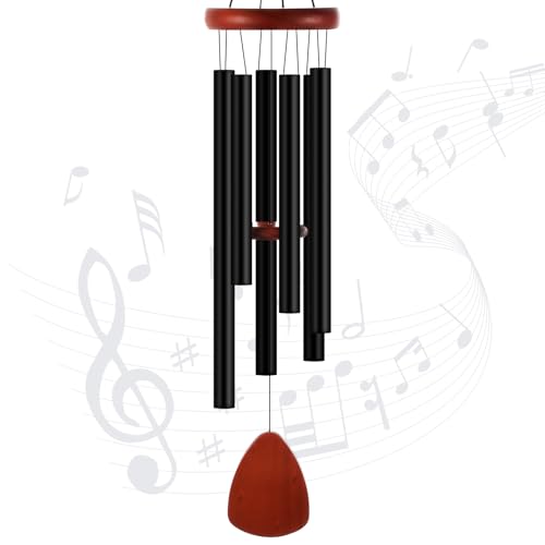 Leinuosen Wind Chimes for Outside Wind Chimes Outdoors Deep Tones 28" with 6 Aluminum Tubes Memorial Sympathy Windchime for Valentine Tree Decor Garden Courtyard Mom Loved One Gifts(Classic,Black) - color: Black, style: Classic