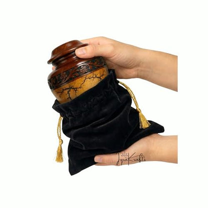 Wooden Cremation Urn (Small Keepsake 20 Cubic Inches) Adult Size for Man and Women Beutiful and Decorative urn for Ashes Fractal Design, Black Resin Inlay, - size: Small (20 lbs)