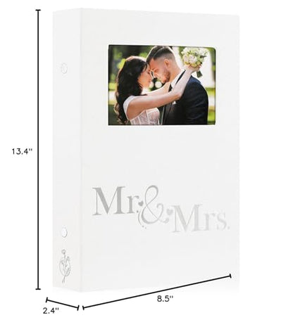 Lanpn Wedding Photo Album 4x6 300 Pocket Photos Slip in, Linen Cover Large Capacity Newlywed Marriage Window Album Hold 300 Horizontal Photos (Mr & Mrs, White) - color: White, size: 300 Photos