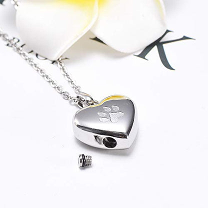 Pet Urn Necklace Heart Memorial Urn Pendant Dog Cat Keepsake Funeral Jewelry 316L Stainess Steel Paw Print Cremation Jewelry - color: One Paw