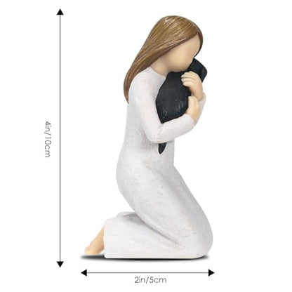 Loss of Dog Sympathy Gifts, Kneeling Girl Embracing Black Puppy Resin Figurine, Pet Bereavement Memorial Statue, Forever in My Heart Remembrance Keepsake for Grieving Pet Owners - color: Girl With Puppy