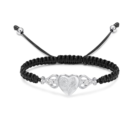 constantlife Double Heart Cremation Bracelet for Ashes for Women Stainless Steel Pendant Urn Memorial Jewelry Loved Ones Human Pet Funeral Keepsake Gift - color: Sunflower-Silver