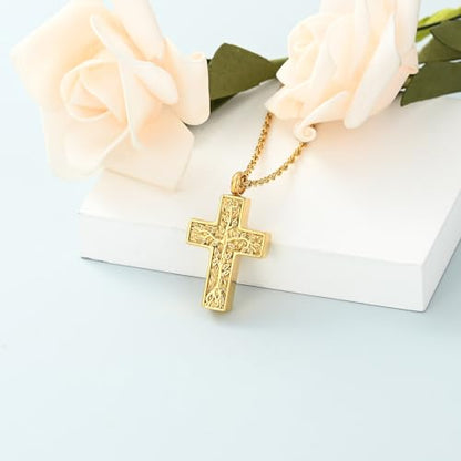 shajwo Tree of Life Cross Cremation Jewelry Urn Necklaces for Ashes | Memorial Ashes Pendant Necklace of Loved One Women Men Ashes Keepsake Necklace - color: Gold