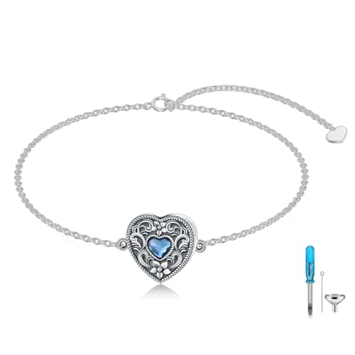 Urn Bracelet for Ashes 925 Sterling Silver Heart Cremation Bracelet Memorial Keepsake Jewelry Gifts for Women - color: 05-Flower Urn Bracelet