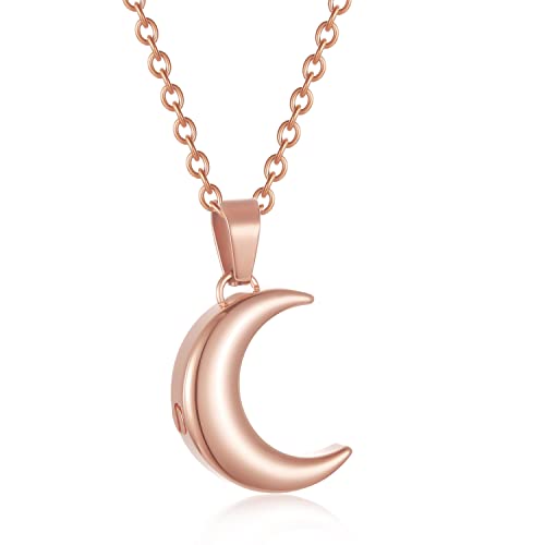 Crescent Moon Cremation Urn Necklaces for Ashes Stainless Steel Cremation Jewelry Keepsake Urn Necklace for Human Pet Ashes Memorial Jewelry Funeral Jewelry for Women Men - color: Rose Gold