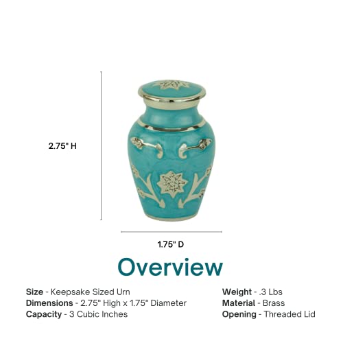 Grace Turquoise Keepsake Cremation Urn for Ashes, Brass, Blue Green Urn, Keepsake Sized Cremation Urn, 3 Inches High - color: Turquoise