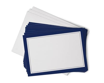 Hill Valley Greetings Blank Border Note Cards with Envelopes - 48 Classic Note Cards with Envelopes - Blank Simple Paneled Folding Cards For Business Professionals & Formal Events (Blue) - color: Blue