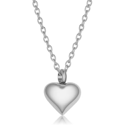 Cremation Jewelry Small Heart Urn Necklace Ashes for Women Men Keepsake Pendant Memorial Human Ash Holder - color: Silver