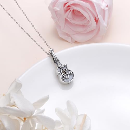 925 Sterling Silver Urn Necklaces for Women Claddagh/Angel Wings/Guitar/Butterfly/Tree of Life Ashes Memorial for Loss Keepsake Jewelry Present Easter Day of the Dead - style: Guitar