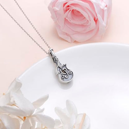 925 Sterling Silver Urn Necklaces for Women Claddagh/Angel Wings/Guitar/Butterfly/Tree of Life Ashes Memorial for Loss Keepsake Jewelry Present Easter Day of the Dead - style: Guitar