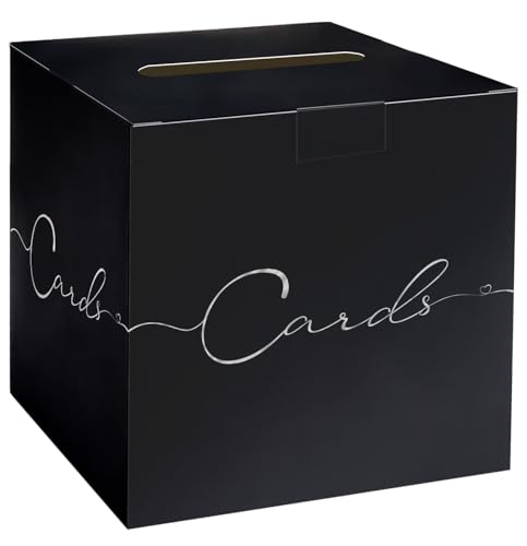 HEIPINIUYE Large Card Box for Party 9.8" x 9.8" Black Gift Card Box Holder with Silver Foil Design for Wedding Birthday Baby Shower Graduation Retirement Party Raffle Box - color: Black Card Box with Silver Foil