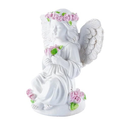 Guardian Angel Statue Angels Figurines with Pink Tulips | Resin Cherub Statue, Outdoor Statues For Garden, Sympathy Guardian Angel Gift, Angel Gifts For Women, Yard Statues - color: Tulip