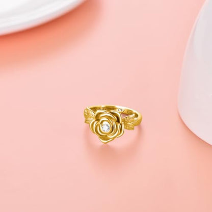 925 Sterling Silver Rose Flower Cremation Urn Ring Holds Loved Ones Ashes Cremation Keepsake Ring Jewelry Embellished with Crystals from Austria - color: Gold