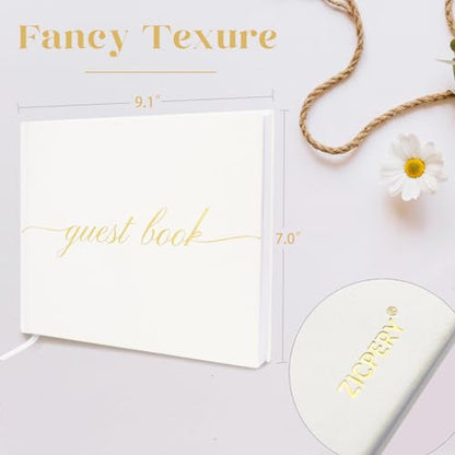 Elegant Wedding Guest Book - Perfect for Wedding Receptions, Baby Showers, Birthdays and Special Events - Polaroid Guest Book with 110 Lined Pages for Sign-in and Photos -Hardcover (White) - color: White